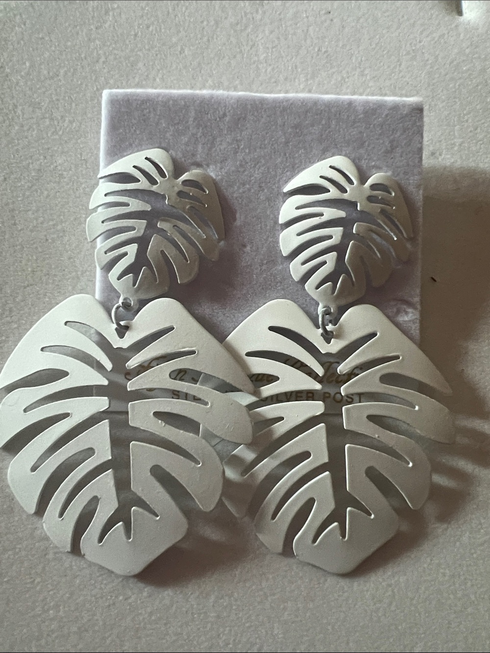 White Monstera Drop Earrings - Leaf Dangle Earrings